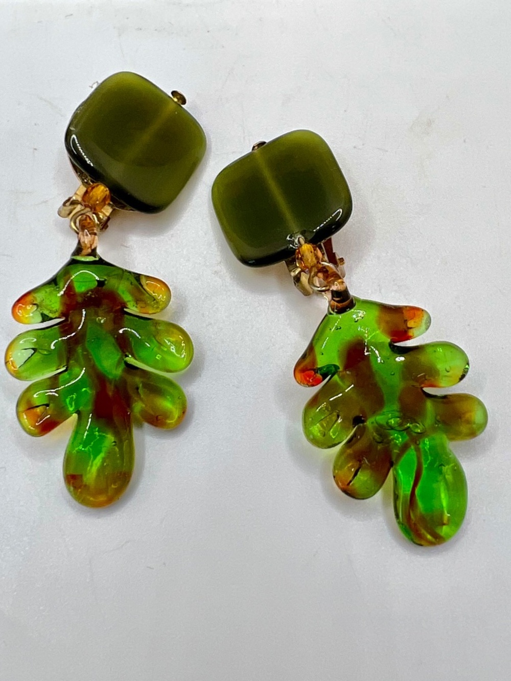 Leaf Artisan Glass CLIP Earrings